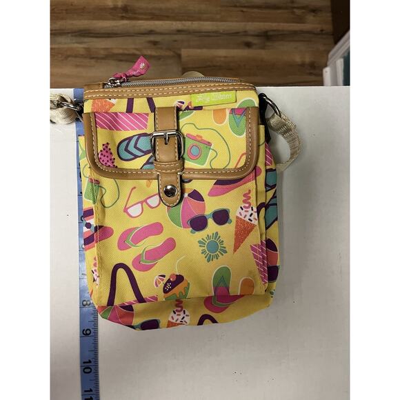 Lily Bloom Crossbody Purse Yellow Beach Days print Adjustable Recycled Pockets - Picture 5 of 15